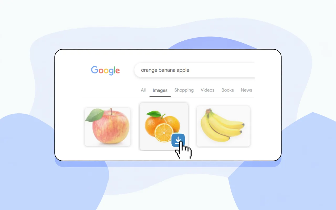 在 Google 圖片搜尋結果上懸停,同樣浮現 ClickSave 的下載按鈕