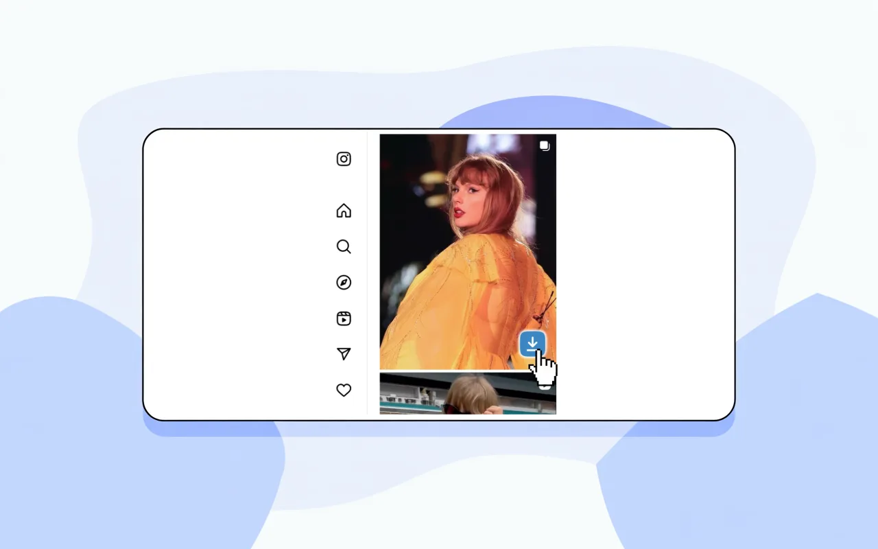 滑鼠移到 Instagram 圖片上,右下角浮現一鍵下載按鈕